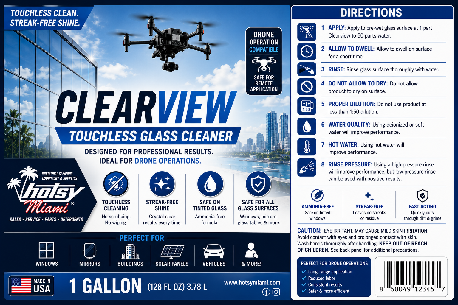 ClearView Touchless Glass Cleaner for Professional Window Cleaning & D